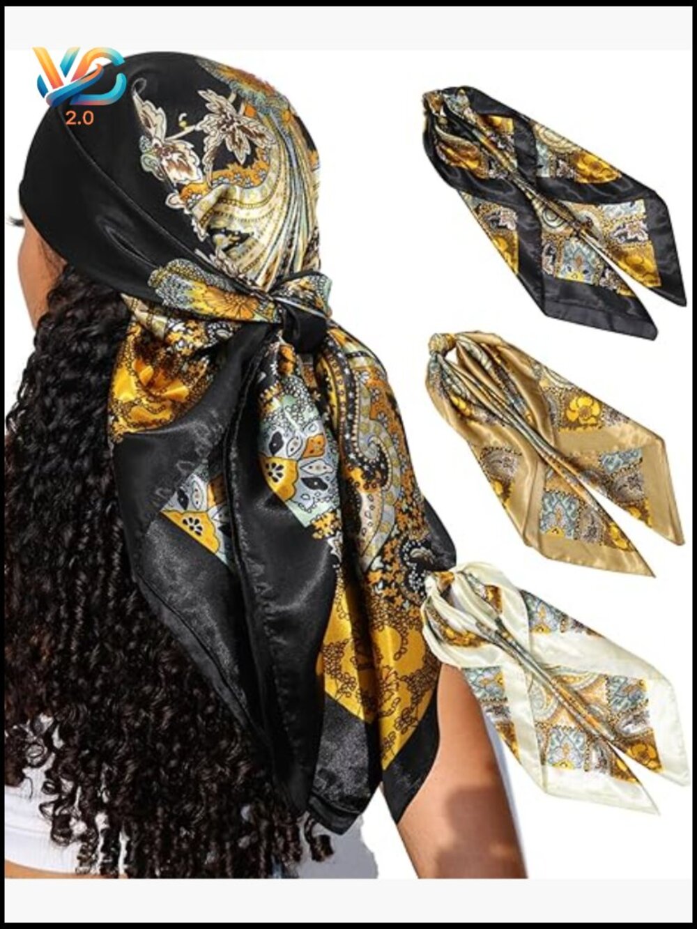 35" Satin Square Hair Scarf Bandanas - 3 Pack Large Silk Head Scarves